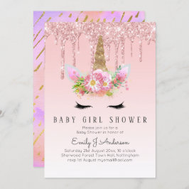 GLITZER UNICORN Baby MIRL Dusche Rosa Gold Einladung