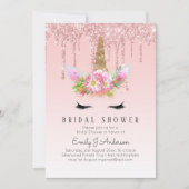 Glitzer Unicorn BRAUTPARTY Rosa Gold Drilling Einladung (Vorderseite)