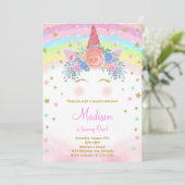 Glitzer Unicorn Einladung zum Geburtstag (Stehend Vorderseite)