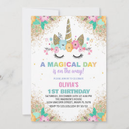 Glitzer Unicorn Einladung zum Geburtstag