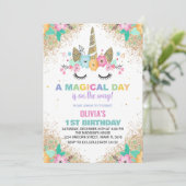 Glitzer Unicorn Einladung zum Geburtstag (Stehend Vorderseite)