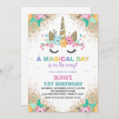 Glitzer Unicorn Einladung zum Geburtstag (Vorne/Hinten)