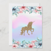 Glitzer Unicorn Holographic Floral Baby Shower Einladung (Rückseite)