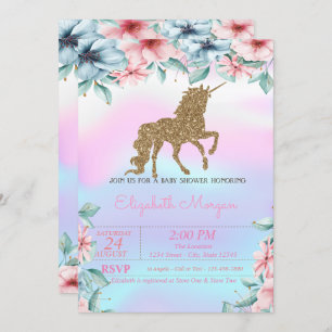 Glitzer Unicorn Holographic Floral Baby Shower Einladung