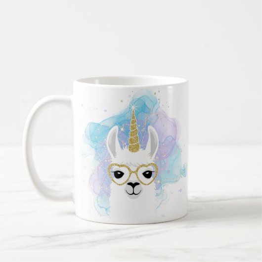 Glitzer Unicorn Llama Tasse (Links)