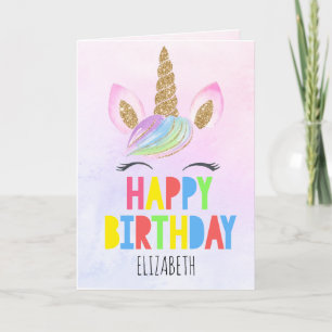 Glitzer Unicorn Personalisiert Girl Happy Geburtst Karte