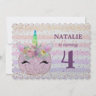 Glitzer Unicorn Pumpkin Girls 4. Geburtstag Einladung
