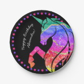 Glitzer Unicorn Rainbow mit Vorname Birthday v2 Pappteller (Vorderseite)