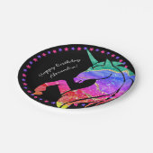 Glitzer Unicorn Rainbow mit Vorname Birthday v2 Pappteller (Schrägansicht)