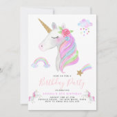 Glitzer Unicorn Rainbow Pastel Birthday Girl Einladung (Vorderseite)
