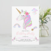 Glitzer Unicorn Rainbow Pastel Birthday Girl Einladung (Stehend Vorderseite)