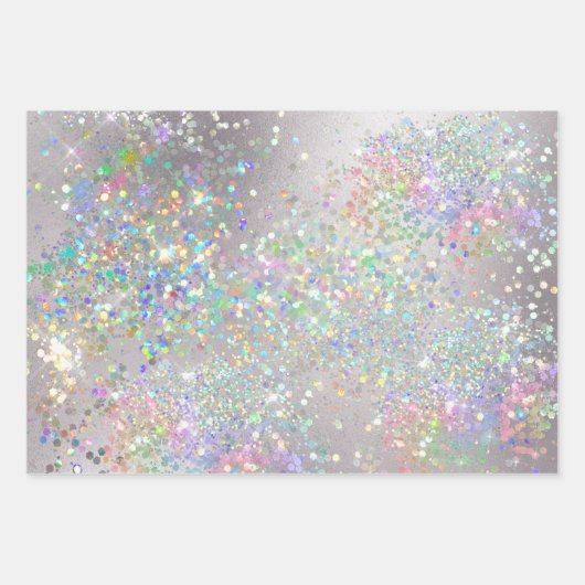 Glitzer unicorn Regenbogen konfetti gitter Mädchen Geschenkpapier Set (Vorderseite)