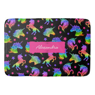 Glitzer Unicorn Regenbogenmuster mit Vorname Badematte
