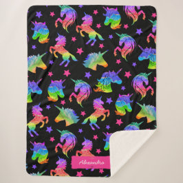 Glitzer Unicorn Regenbogenmuster mit Vorname Sherpadecke
