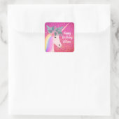 Glitzer Unicorn Rosa Sparkle Blumenfreude Geburtst Quadratischer Aufkleber (Tasche)