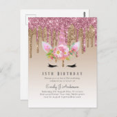 Glitzer Unicorn Rose Gold Rosa Dripping 13. Postkarte (Vorne/Hinten)