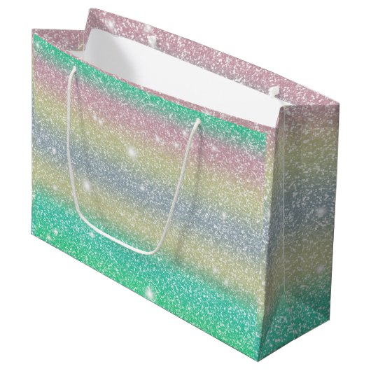 Glitzer Unicorn Textur Große Geschenktüte (Vorderseite Schrägansicht)