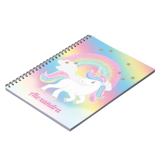Glitzer Unicorn und Regenbogen mit Personalisierte Notizblock (Linke Seite)