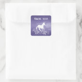 Glitzer Unicorn und Stars Vielen Dank | LILA Quadratischer Aufkleber (Tasche)