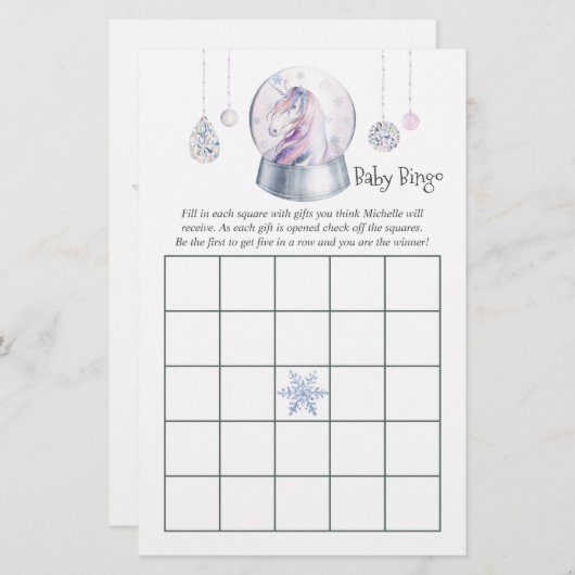 Glitzer Unicorn Weihnachtsdusche Bingo (Vorne/Hinten)