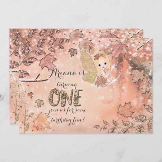 Glitzer Verlasst Winter Fall Fairy Party Einladung (Vorne/Hinten)