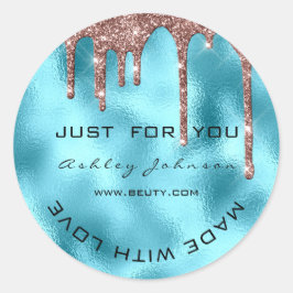 Glitzer Vielen Dank Rose Blue Made mit Liebe Name Runder Aufkleber