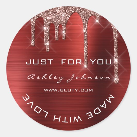 Glitzer Vielen Dank Rose Rot aus kleinen Busi Runder Aufkleber (Vorderseite)