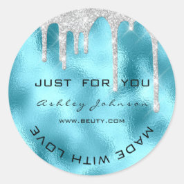 Glitzer Vielen Dank Silver Blue Made mit Liebe Nam Runder Aufkleber