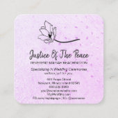 *~* Glitzer Violet Magenta Line Art Blume Quadratische Visitenkarte (Rückseite)