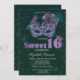 Glitzer Violet Masque Green Sweet 16 Einladung