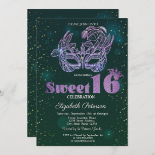 Glitzer Violet Masque Green Sweet 16 Einladung