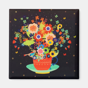 Glitzer von Bird Floral Bird Magnet