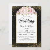 Glitzer von Blumenblättern Gold Dusty Rose Hochzei Einladung (Vorderseite)