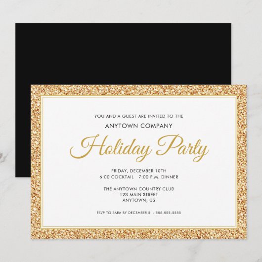 Glitzer von Gold Imitate | Corporate Holiday Party Einladung (Vorne/Hinten)