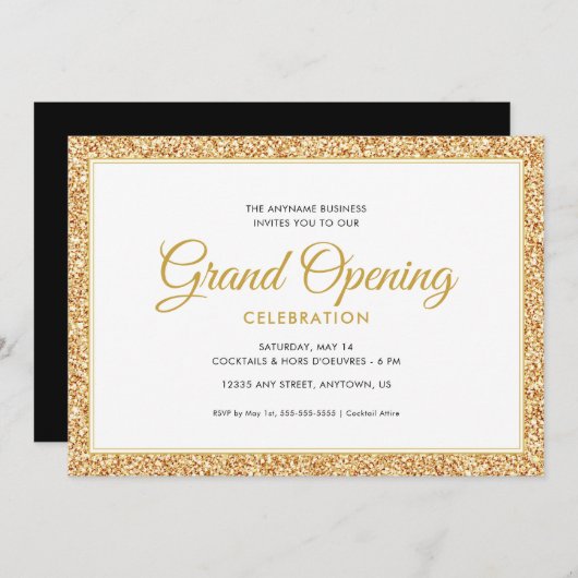Glitzer von Gold Imitate | Grand Opening Einladung (Vorne/Hinten)