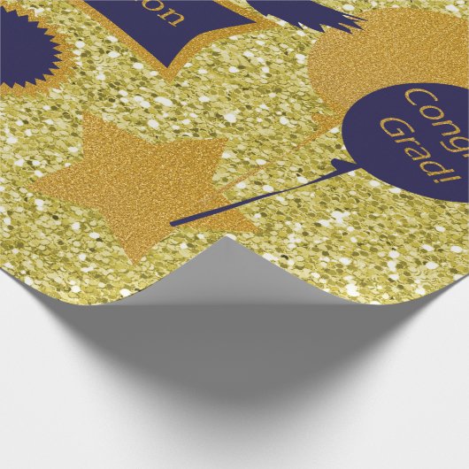 Glitzer von Navy & Gold Abschluss Imitate Geschenkpapier (Ecke)