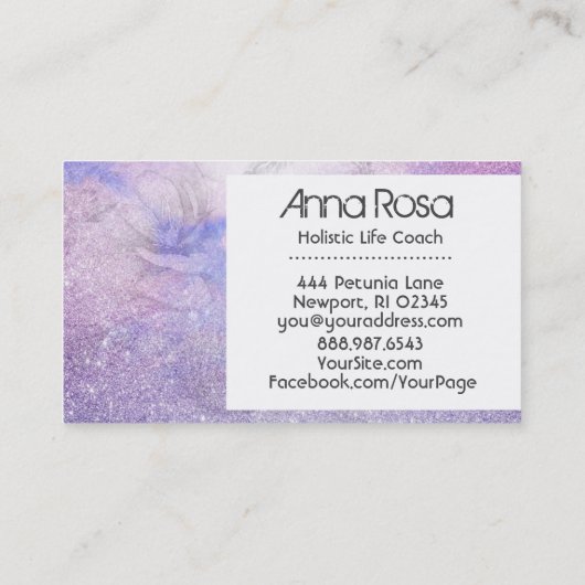 *~* Glitzer Wasserfarbe Blume Lavender Magenta Visitenkarte (Rückseite)