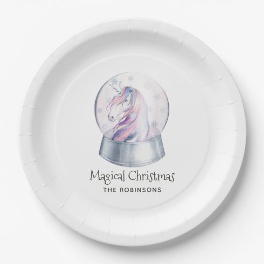 Glitzer Wasserfarbe Einhorn Weihnachten Pappteller (Vorderseite)