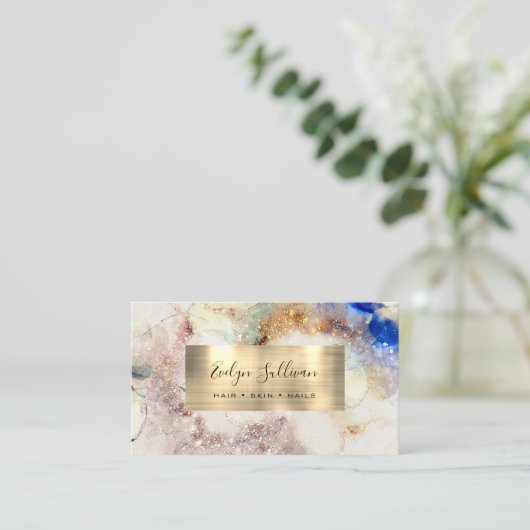 Glitzer Wasserfarbe und Gold Foil Visitenkarte (Stehend Vorderseite)