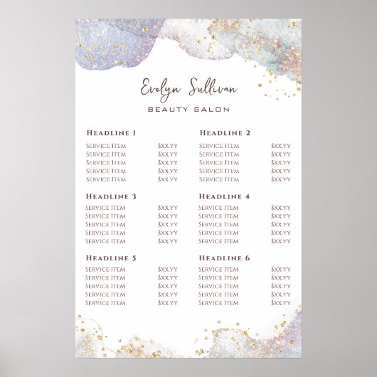 Glitzer Wasserfarben-Preisliste Poster (Vorne)