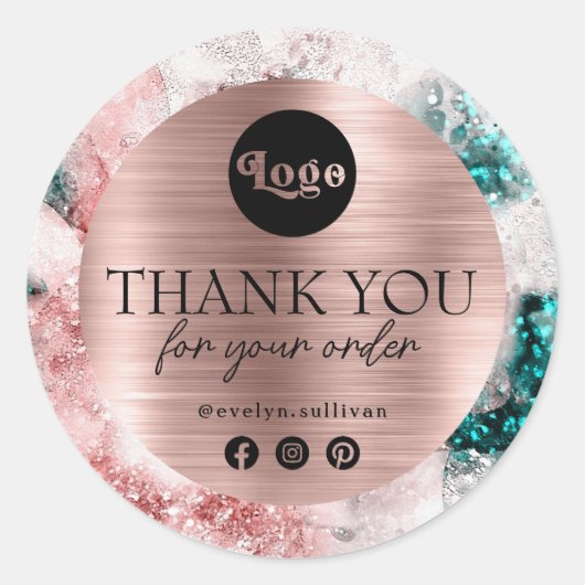Glitzer Watercolor Rose Gold Foil Danke Runder Aufkleber (Vorderseite)