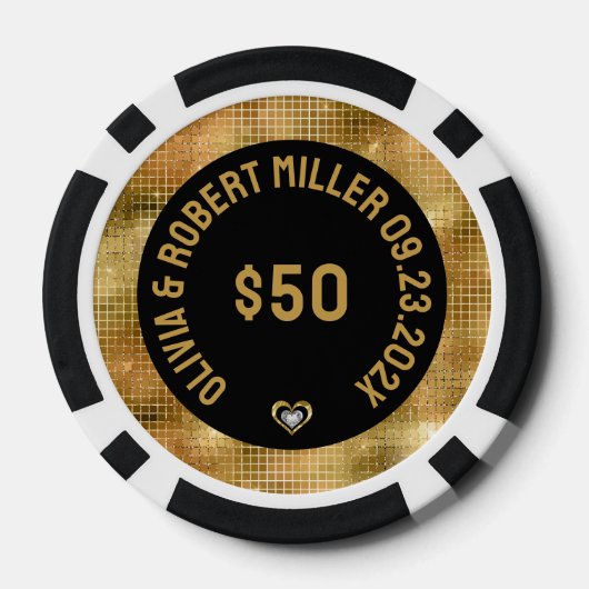 Glitzer Wedding mit Black and Disco Mirrors Pokerchips (Rückseite)