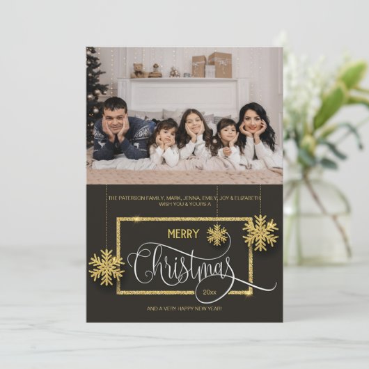 Glitzer Weihnachts-Foto Weihnachtskarte Einladung (Stehend Vorderseite)