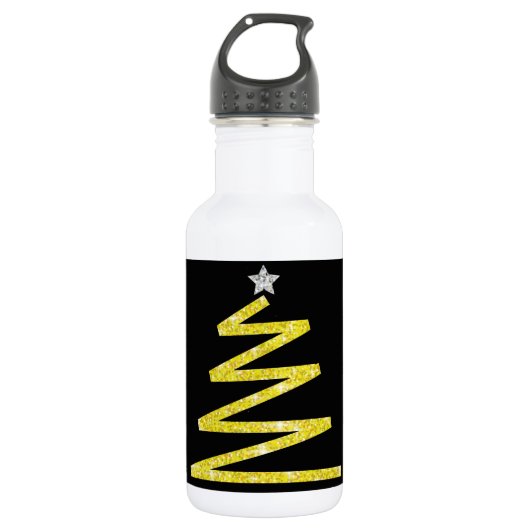 Glitzer Weihnachtsbaum Edelstahlflasche (Vorderseite)