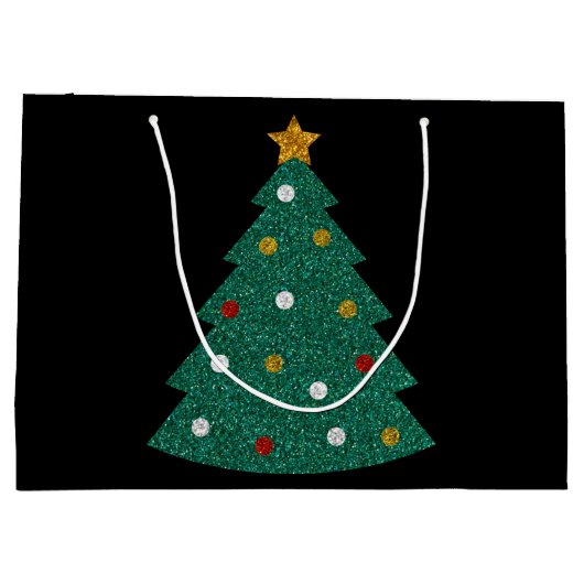 Glitzer Weihnachtsbaum Große Geschenktüte (Rückseite)