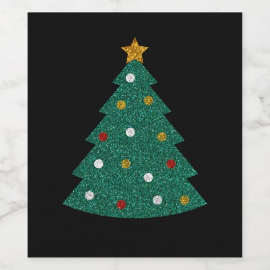 Glitzer Weihnachtsbaum Weinetikett (Einzelnes Label)
