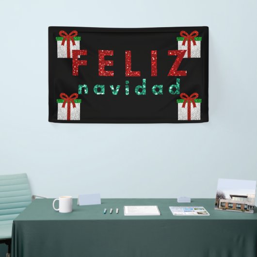 Glitzer Weihnachtsgeschenk Feliz Navidad Banner (Messeveranstaltung)