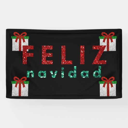 Glitzer Weihnachtsgeschenk Feliz Navidad Banner (Horizontal)