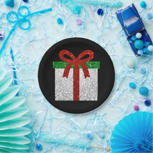 Glitzer Weihnachtsgeschenk Pappteller (Party)