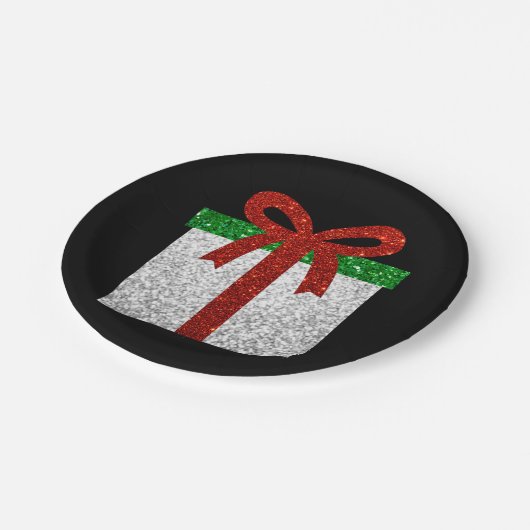 Glitzer Weihnachtsgeschenk Pappteller (Schrägansicht)